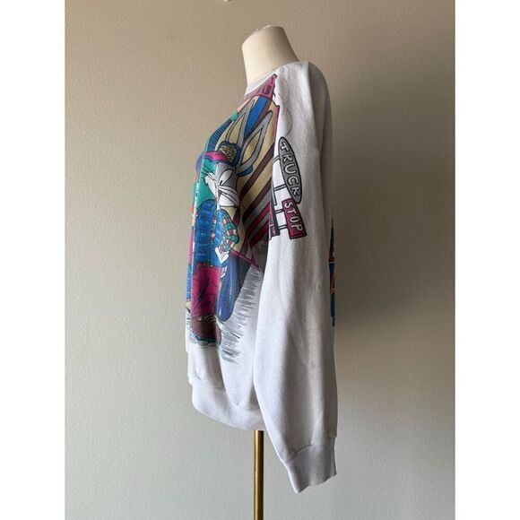 tultex 90s looney tunes all over print graphic crewneck pullover sweater - Picture 6 of 10